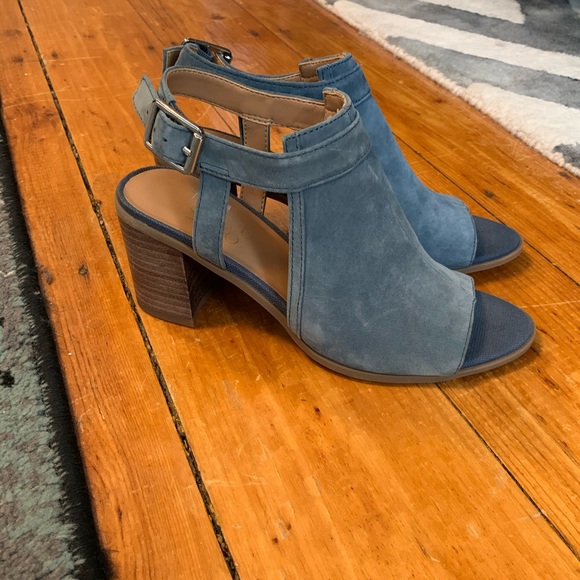 Franco Sarto Blue Suede Open Toe High Heel - Picture 3 of 4